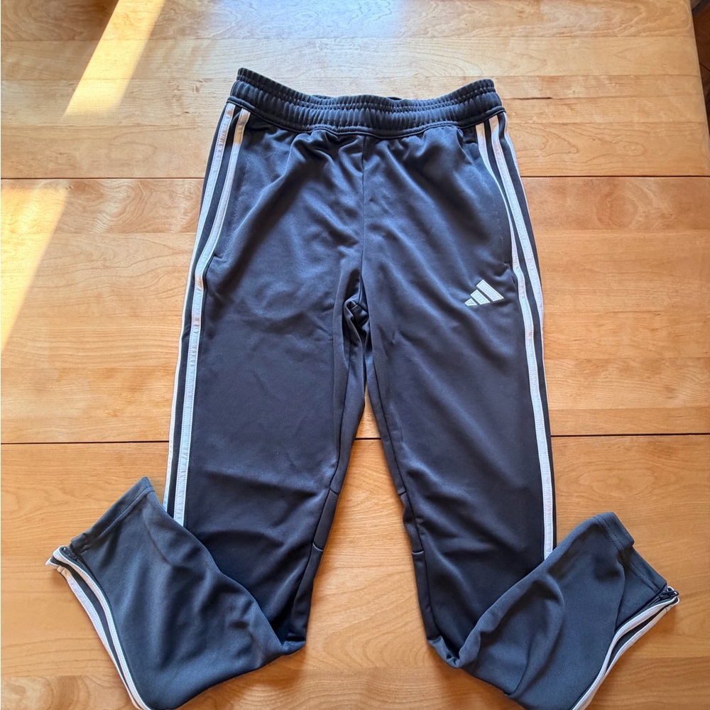 adidas Youth Grey Joggers with White Side Stripes